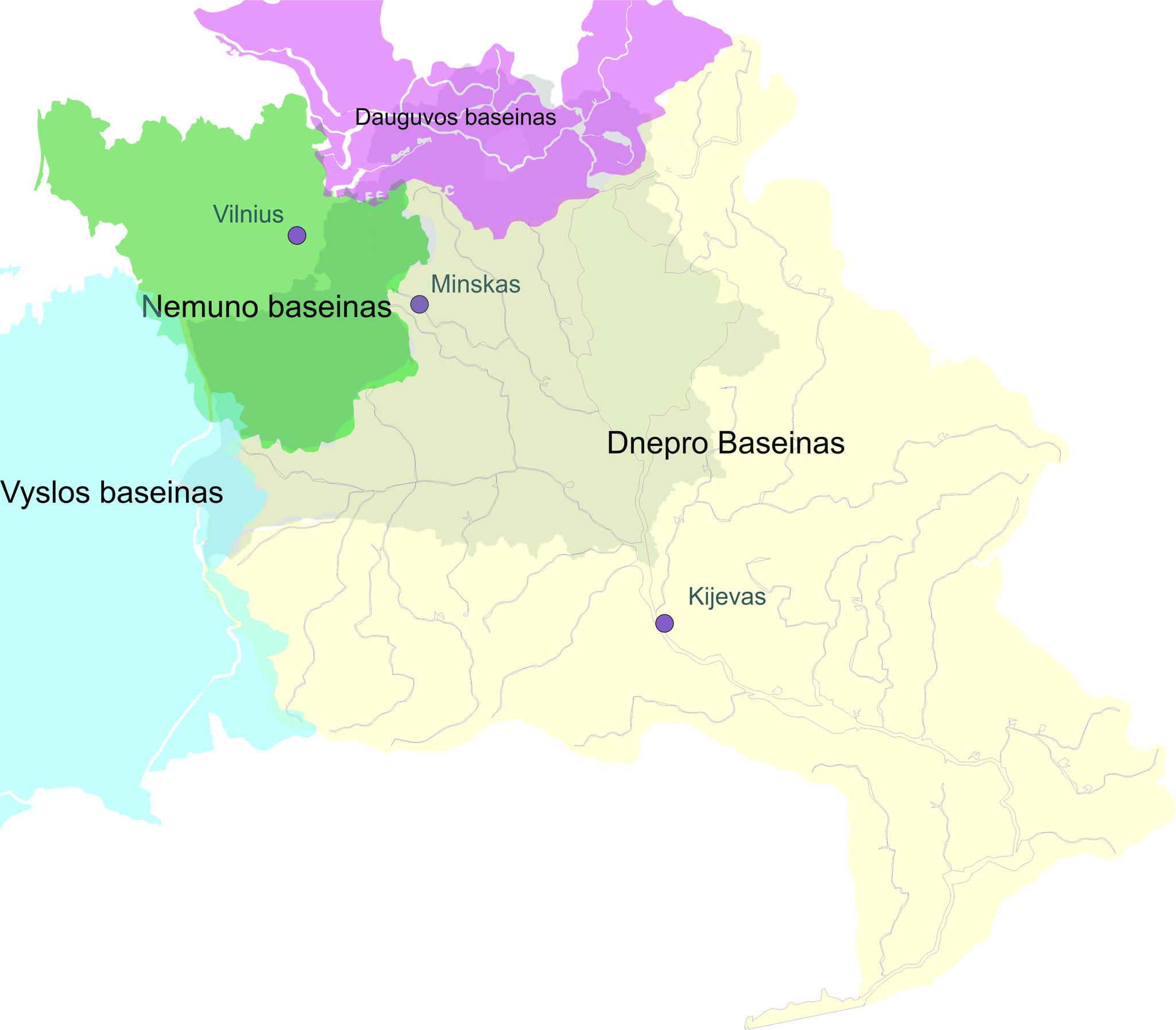 Nemuno, Dauguvos, Vyslos, Dniepro baseinai.jpg
