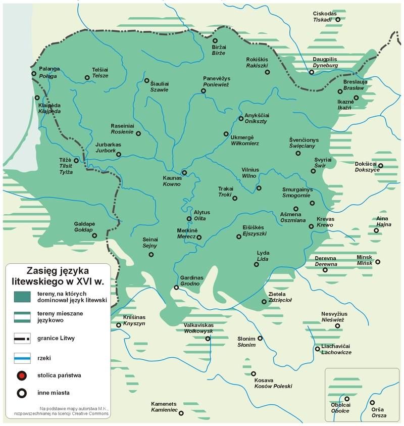 Lietuvių kalbos ribos 16 amžiuje (lenkų kalba).jpg
